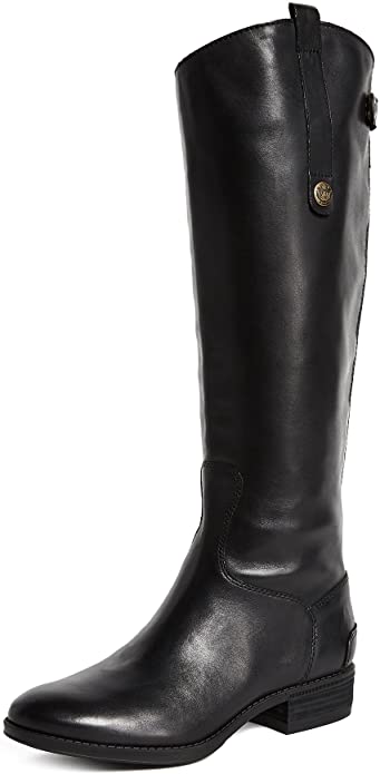 Black leather flat outlet knee high boots